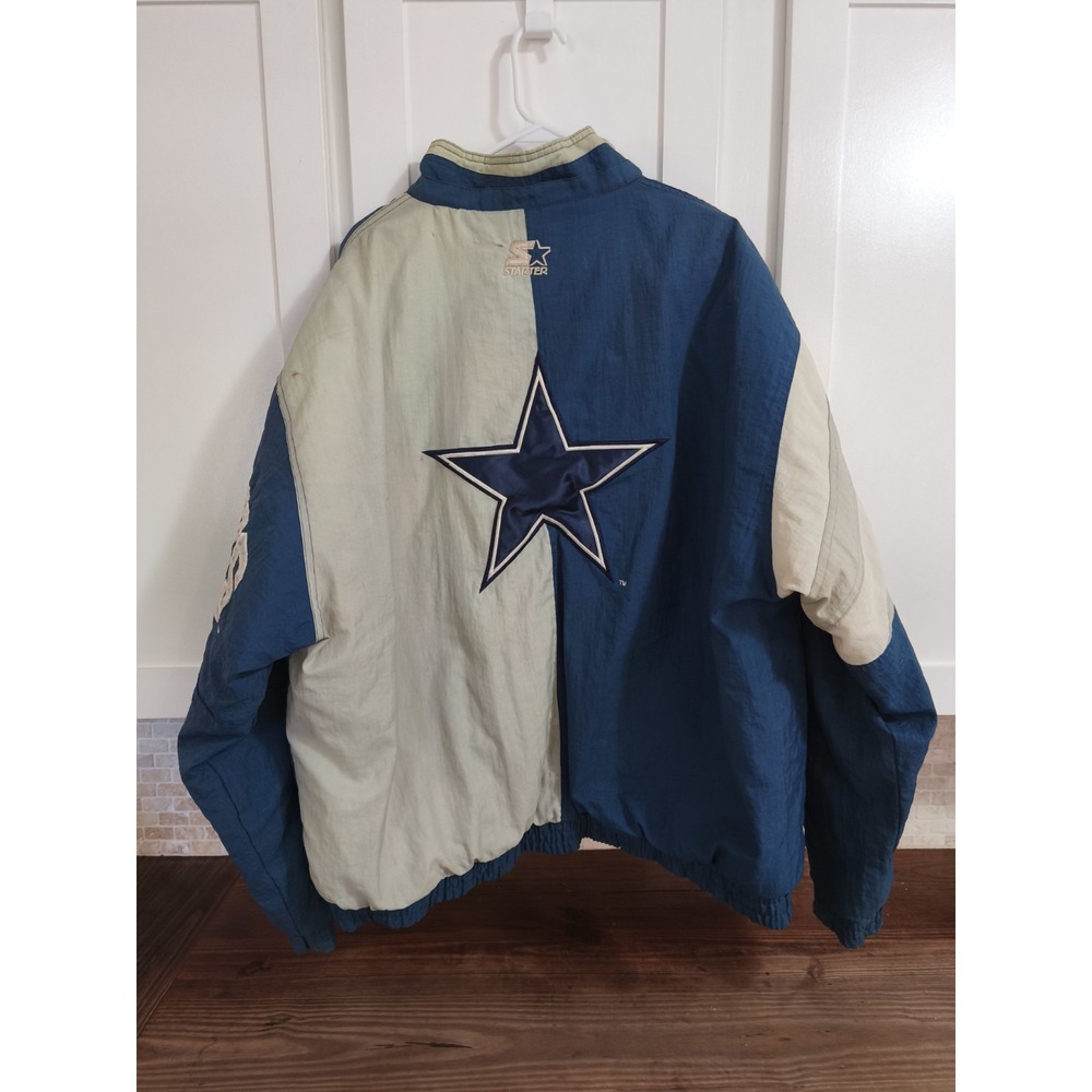 Vintage Starter Dallas Cowboys NFL Jacket Blue Cream Quilted XL 90s Sideline - Picture 2 of 16